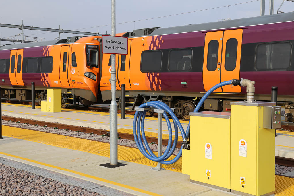 Trains parked at a station